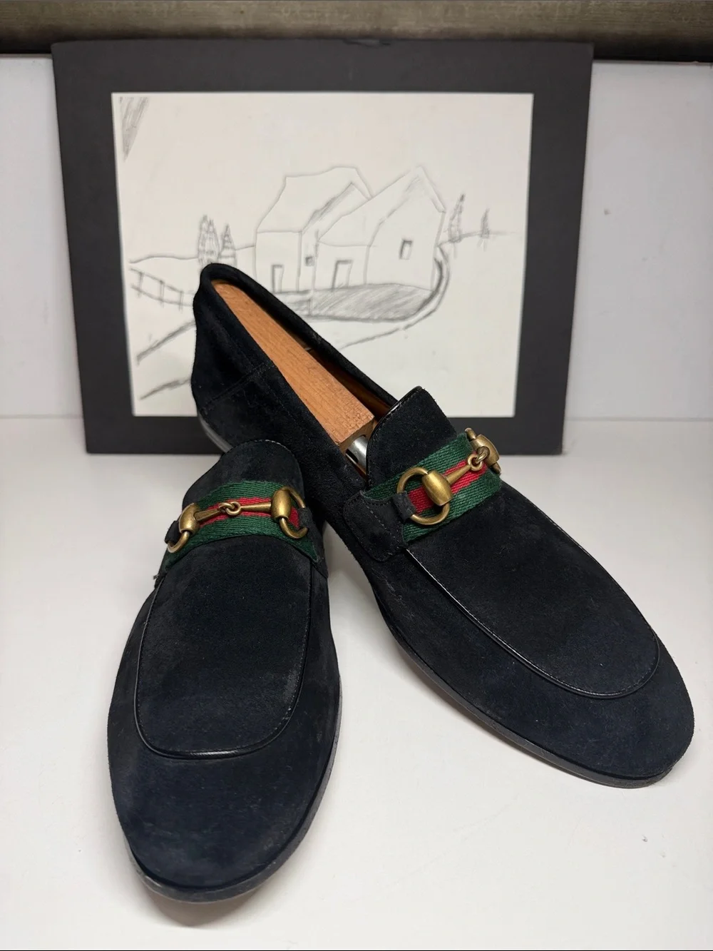 Gucci Web Black Suede Horesbit Loafers Mens Size UK 7 US 8